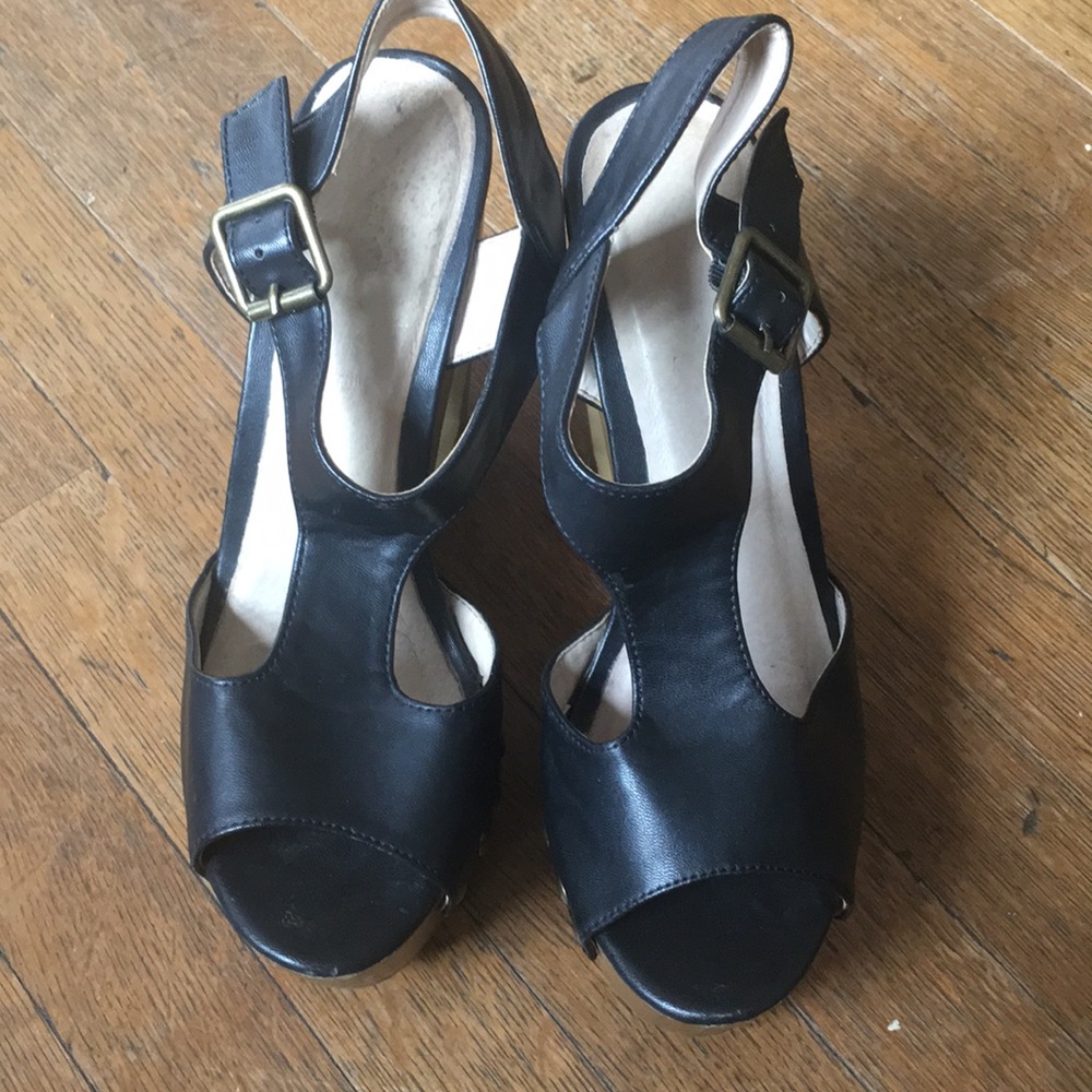 Black leather platforms